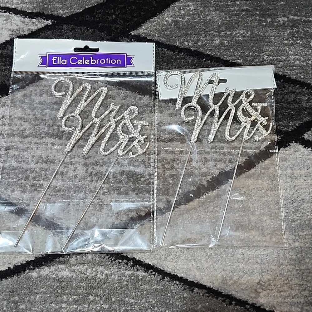 ELLA CELEBRATION SILVER METAL RHINESTONES MR & MRS CURSVIE WEDDING CAKE …